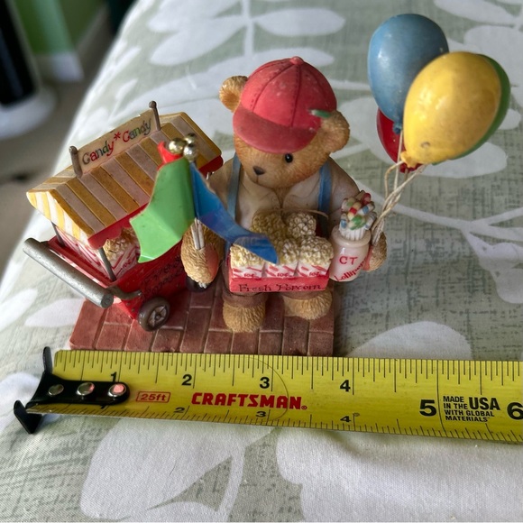 VTG Cherished Teddies Ray Popcorn Cart Textured 3D Rustic Cottagecore Accent - Picture 11 of 11